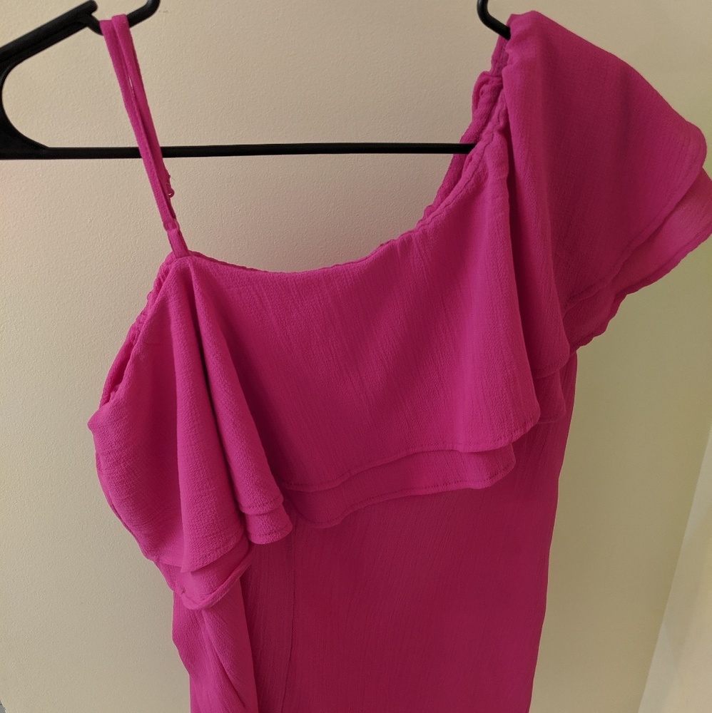 Magenta One-Shoulder Ruffle Top - Picture 3 of 3